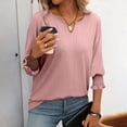 thumbnail image 2 of T-Shirts d'Été Décontractés Tendance pour Femmes - Manches 3/4, Texturé Uni, Design Col en V, 2 of 7