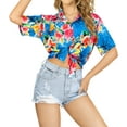 thumbnail image 3 of HAPPY BAY Hawaiian Shirts Womens Casual Beach Party Blouse Shirt Summer Short Sleeve Vacation Tops Button up Dress Shirts Collared Blouses for Women M Tropical Floral, Blue, 3 of 3