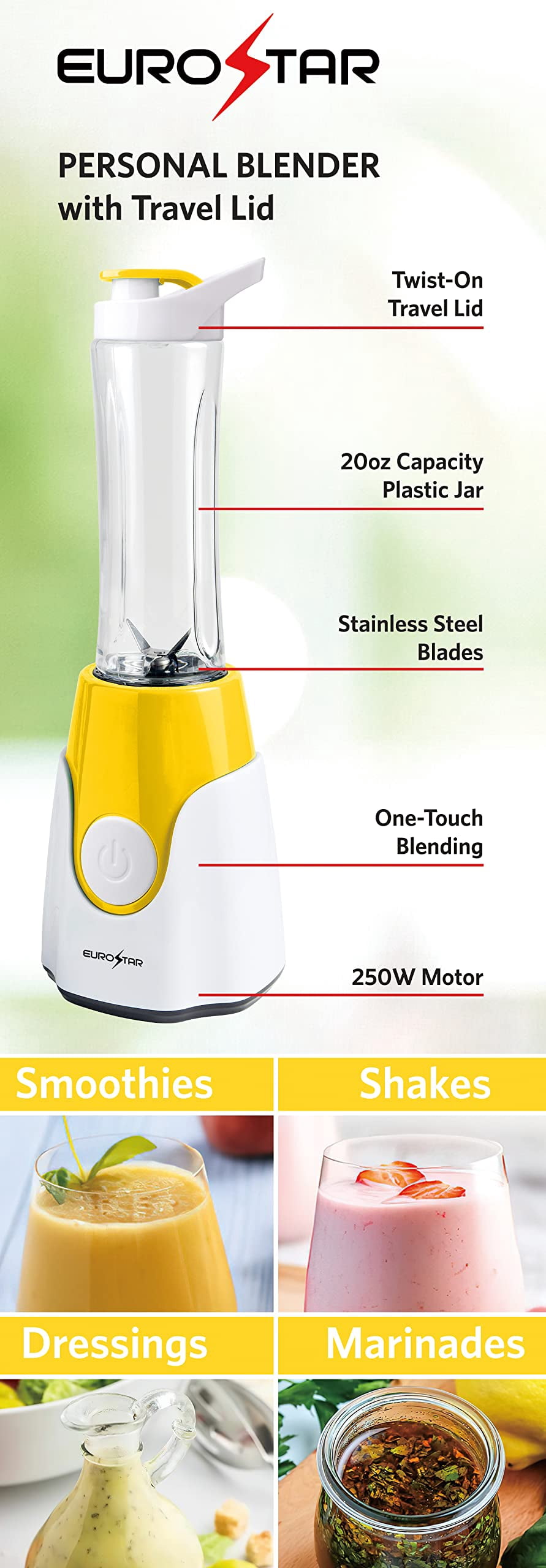 EUROSTAR EPB600Y 250W Personal Blender, Yellow