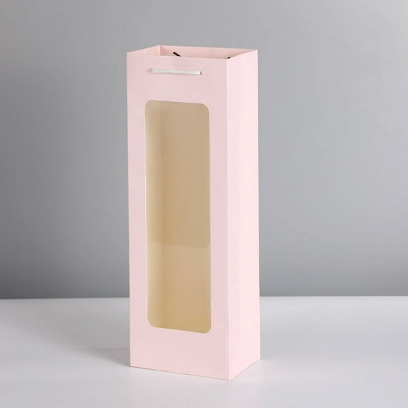 Nvzi gifts, flowers, gift box packaging bags, rectangular transparent window flowers, gifts, red wine packaging handbags (pink)