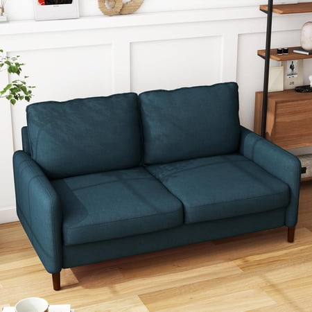 AEFRGHS 56" Modern Loveseat Sofas Living Room Sofa Couch Mid Century Upholstered 2 Seater Love Seats Linen Lounge Couches with Solid Wood for Small Space Bedroom (Dark Blue)