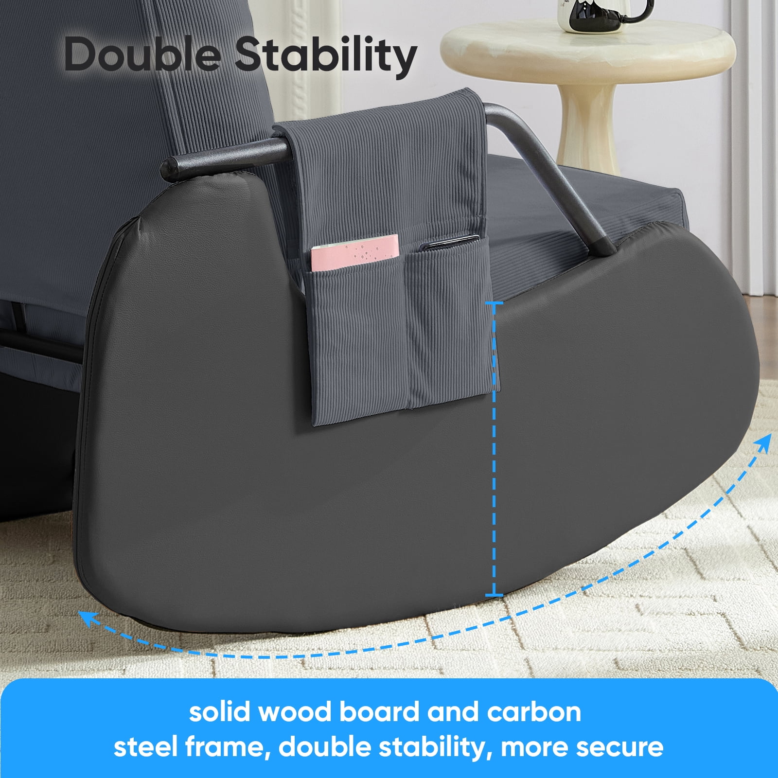 ZAFLY Rocking Accent Chair, Glider Reading Chair with Footrest, Comfy Corduroy Single Sofa for Living Room/Nursery/Bedroom - Gray
