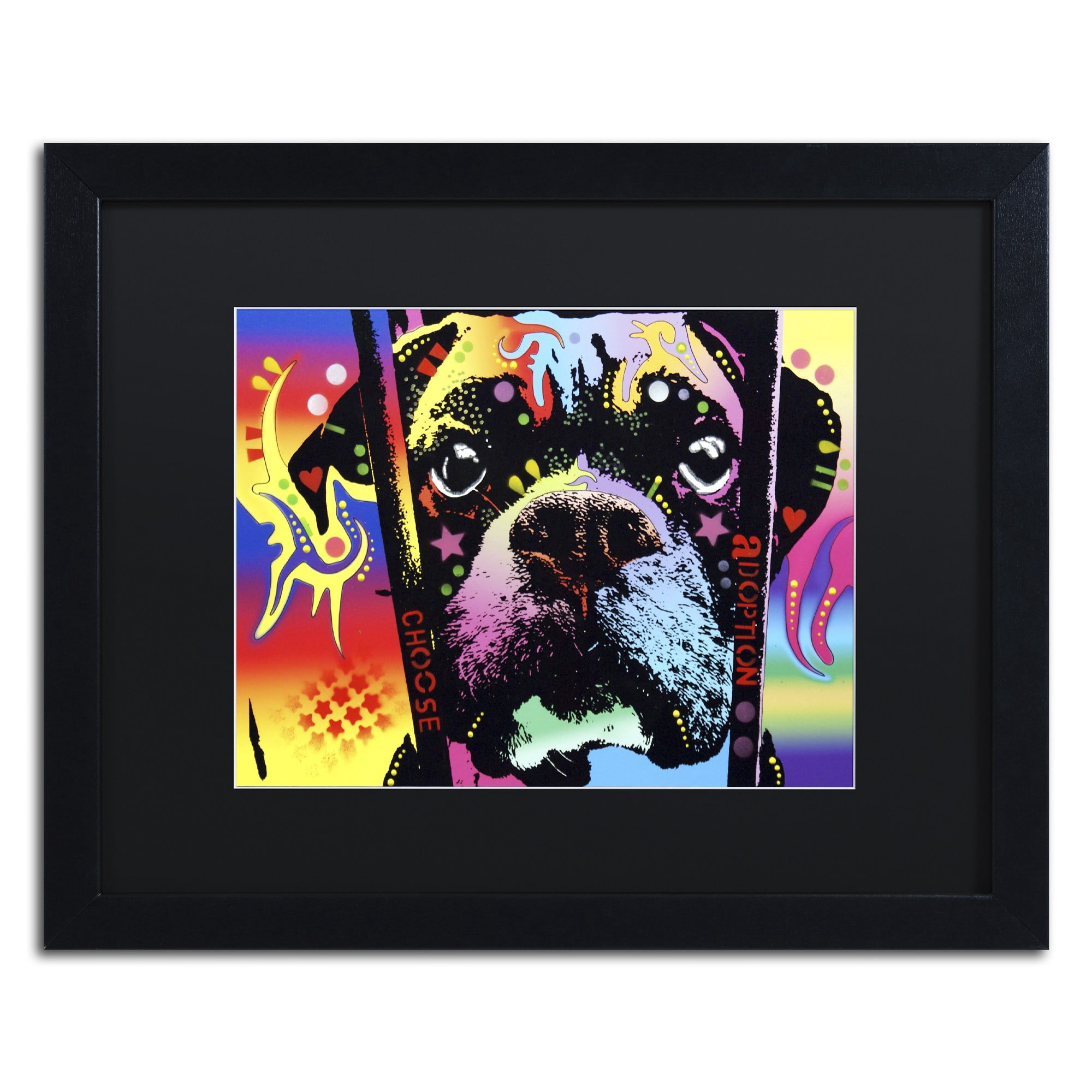 Trademark Fine Art "Choose Adoption Boxer" Canvas Art by Dean Russo, Black Matte, Black Frame