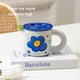 thumbnail image 5 of Toystoory Taza de cerámica con tapa para café y agua, bonitas tazas con diseño de flores, recipiente para desayuno, asa para taza, suministros Juegos de servir café y té Azul, 5 of 6