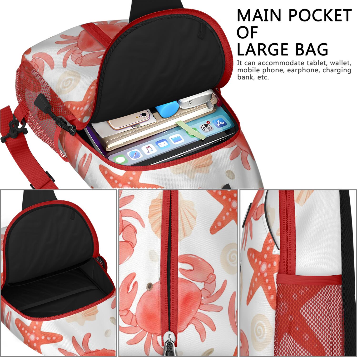 Crab Marine Sling Bag for Women Men Travel Sling Bag Chest Bag for Vacation Party Daily Use Shoulder Bag Gym Sports Travel Hiking Daypack