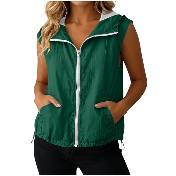 hoksml Women's Plus Size Sleeveless Hooded Vest, Lightweight Casual Outdoor Zip Up with Mesh Lining and Drawstring Hem 3XL-5XL