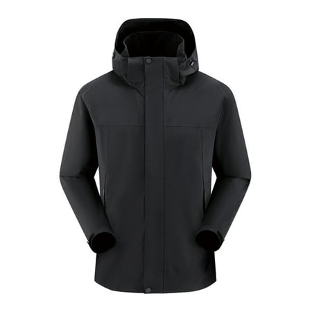 HOOMEUMY Men s Waterproof Windproof Jacket Outdoor Hiking Raincoat Lightweight Breathable Hooded Coat Sport Jacket for Camping Travel Fishing Black XXXL