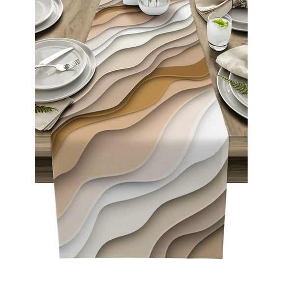 Table Runner Dresser Scarves 90 Inch Long, Abstract Modern Ocean Sea Beach Linen Dining Table Runners Brown Beige Color Gradient Art Tabletop Scarf for Wedding Holiday Party Kitchen