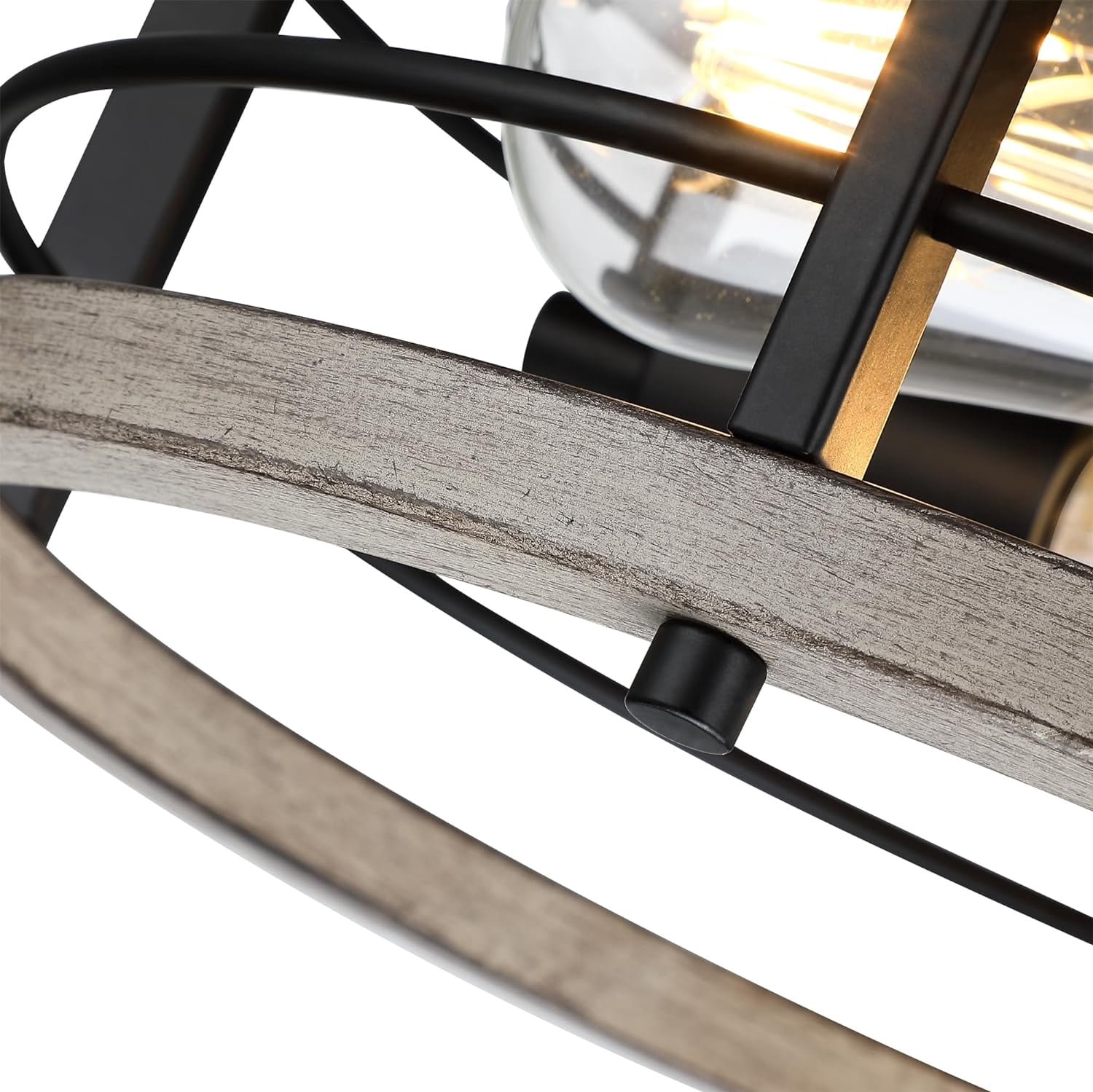 Revtronic 2-Light Flush Mount Ceiling Light Fixture, Farmhouse Light for Kitchen Bedroom, Matte Black and Wood Finish