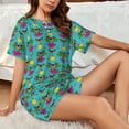 thumbnail image 4 of Wukai Sunmmer Cat Print Women's Pajama Set - Short-Sleeve Top and Shorts with Elastic Waistband and Pockets for Loungewear, Yoga, and Casual Wear-3X-Large, 4 of 6