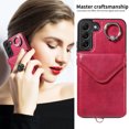 thumbnail image 4 of Galaxy S22 Plus Case with Ring Holder Stand, Allytech Classic PU Leather Back Cover with Cards Holder Shockproof Detachable Shoulder Strap Wallet Case for Samsung Galaxy S22 Plus - Red, 4 of 14