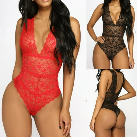 

FOCUSNORM US Women s Lace Up Bandage Bodysuit Leotard Lingerie Romper Tops