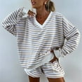 thumbnail image 4 of Lovzfmll Lounge Sets for Women, 2 Piece Striped V-Neck Top and Shorts Set, Casual Loose Fit Matching Sets, 4 of 8