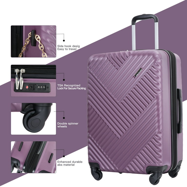 Tripcomp Hardshell Luggage Set,Carry-on,Lightweight Suitcase Set of 3Piece  with Spinner Wheels,TSA Lock,20inch/24inch/28inch(Purple)