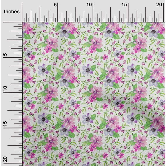oneOone Silk Tabby Fabric Watercolor Leaves & Flower Floral_Printed Craft Fabric BTY 42 Inch Wide