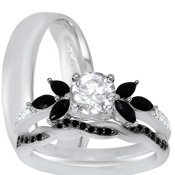 LaRaso & Co Sterling Silver His Hers Wedding Ring Set TRIO Unique Matching Rings for Bride Groom 5/9