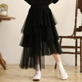 thumbnail image 4 of Girls Tulle Skirts Mesh Layered Ruffle Long Tiered Skirt Princess Party Tutu Fluffy Skirts Black, 11-12Y, 4 of 5