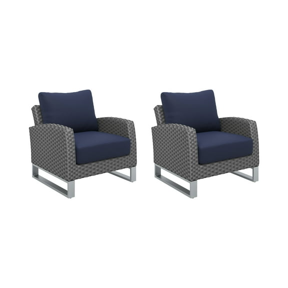New Classic Furniture Fiji Wicker/Fabric Outdoor Club Chair in Blue (Set of 2)