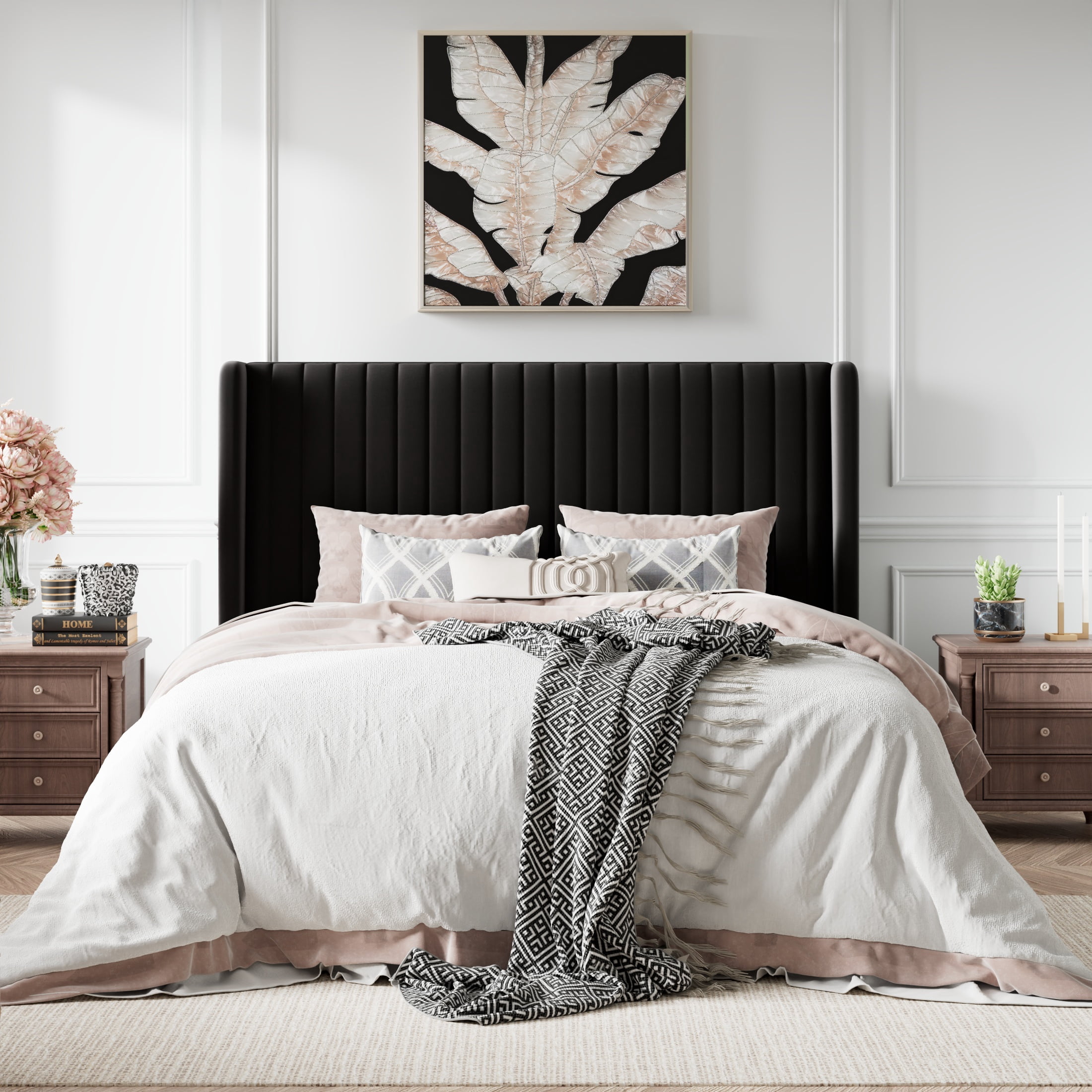 Amolife Queen Size Lift Up Hydraulic Storage Bed Frame, Platform Bed with Upholstered Wingback Headboard with Vertical Channel Tufting, Black