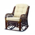 thumbnail image 4 of Malibu Handmade Natural Rattan Living Room Set of Round Coffee Table with glass and 2 Rocking Lounge Chairs with Cream Cushions, Dark Brown Color, 4 of 7