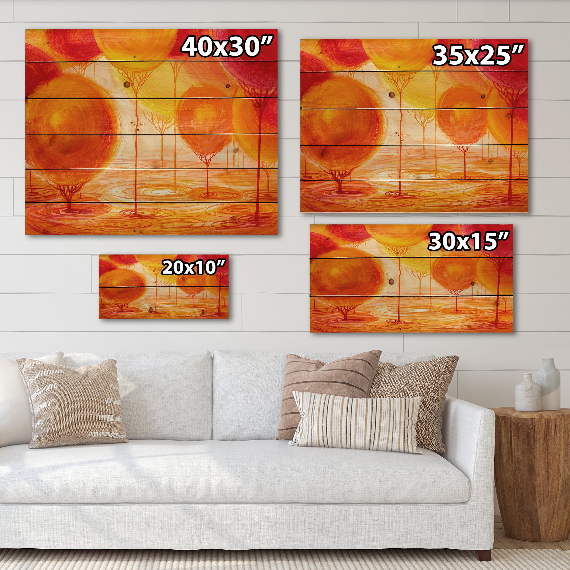 Designart 'Ornamental Colourful Trees II' Modern Print on Natural Pine Wood