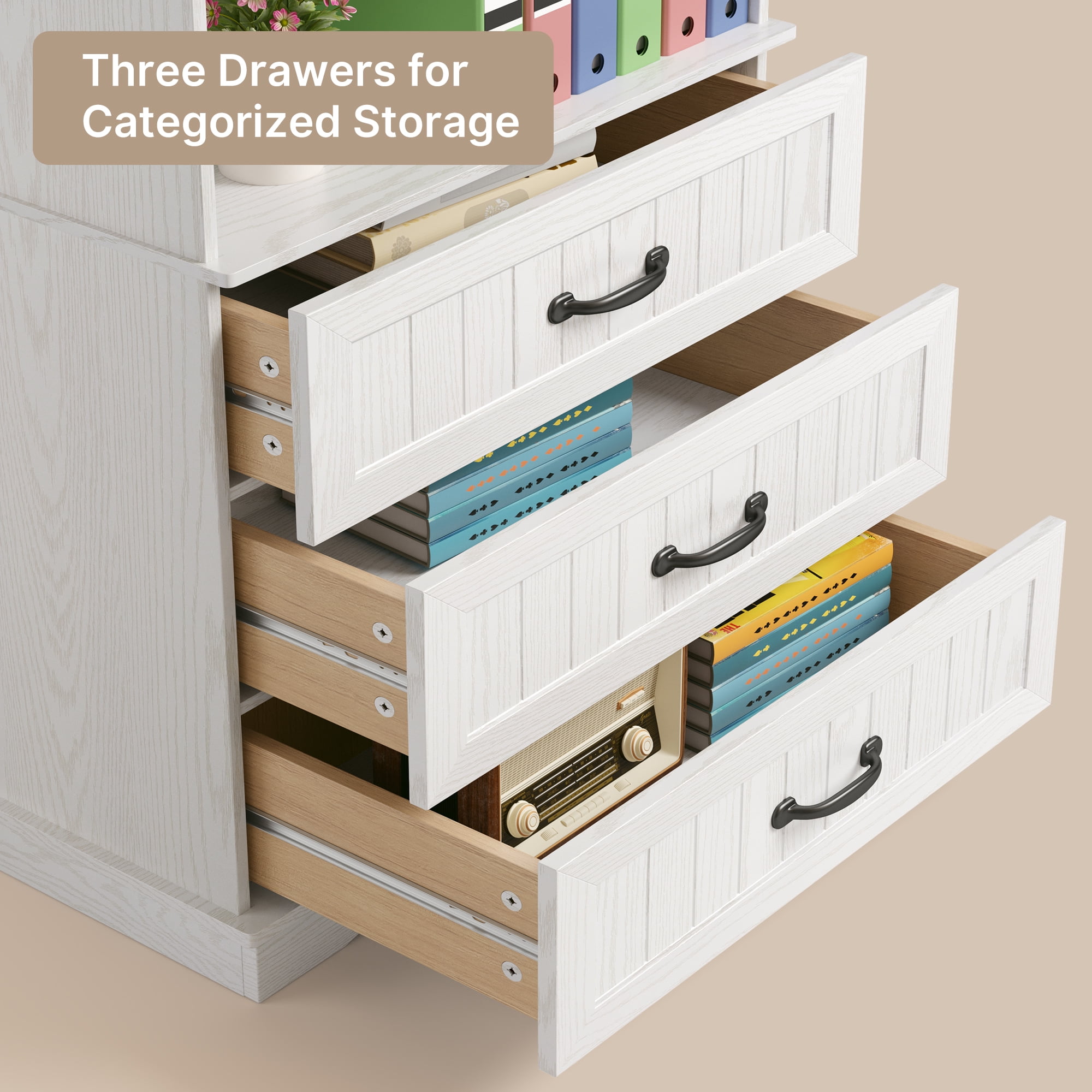 Bookshelf with Drawers, Lofka 69.7" Tall Bookcase with 3 Large Drawers & 3 Open Shelves for Home Office, Living Room, White