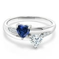 thumbnail image 2 of Gem Stone King 925 Sterling Silver Solitaire Ring Set with Heart Shape Blue Created Sapphire and Moissanite Near Colorless (GH, Size 6) (1.08 Cttw, Size 6), 2 of 5