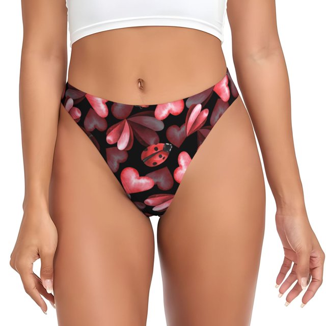 Balery Ladybugs and Red Hearts Tangas de Algodón para Mujer con Estampado – Ropa Interior Sexy, Transpirable, G-string-Small