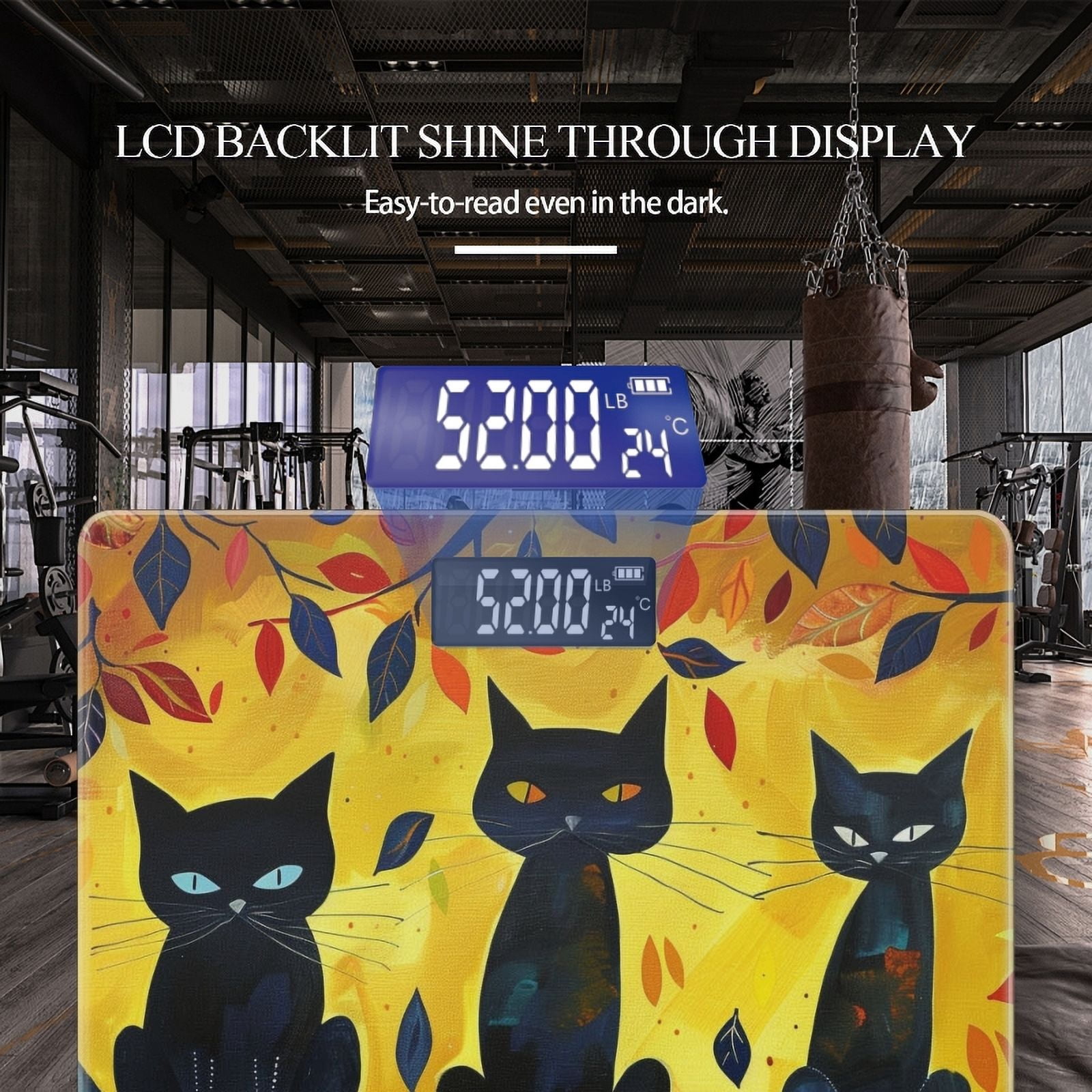 Bathroom Scale, Highly Accurate Digital Body Scale,Precisely Measures Weight up to 400 lbs-Black Cats Sitting On Tree Branches With Leaves In The Background