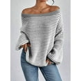 thumbnail image 2 of Women'S 2025 Fall Long Sleeve Casual Loose Striped Off Shoulder Casual Oversized Knitted Sweater Pullovers Grey XL, 2 of 5