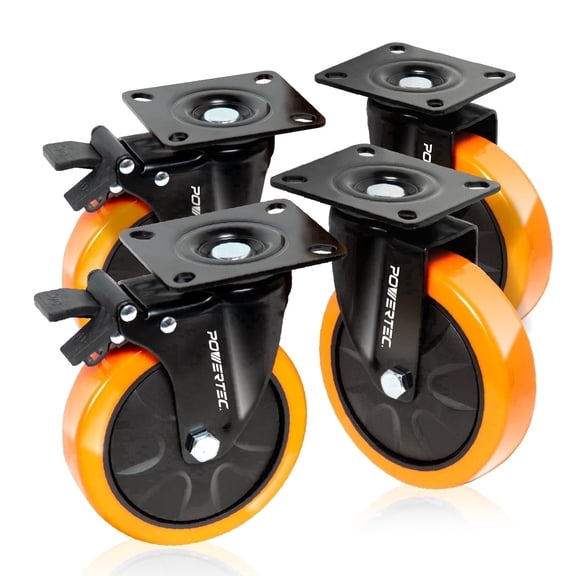 POWERTEC 6 inch Swivel Caster Wheels Set of 4 with Dual Locking Brake - 1390 lbs Loads Heavy Duty Industrial Grade - Ideal for Heavy Equipment, Automotive Workshop, Cart, Dolly and Workbench (17216N)