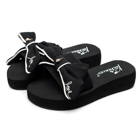 

HIBRO Women Girls Bowknot Flat Bohemian Style Sandals Slippers Beach Shoes