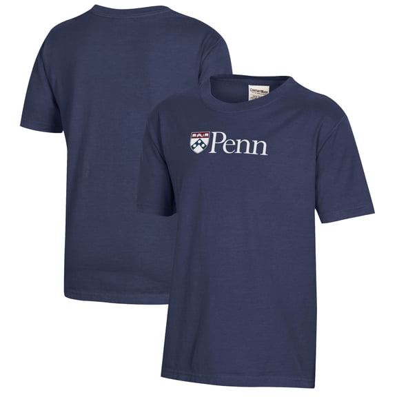 Youth  Heather Navy Pennsylvania Quakers Logo Comfort Wash T-Shirt