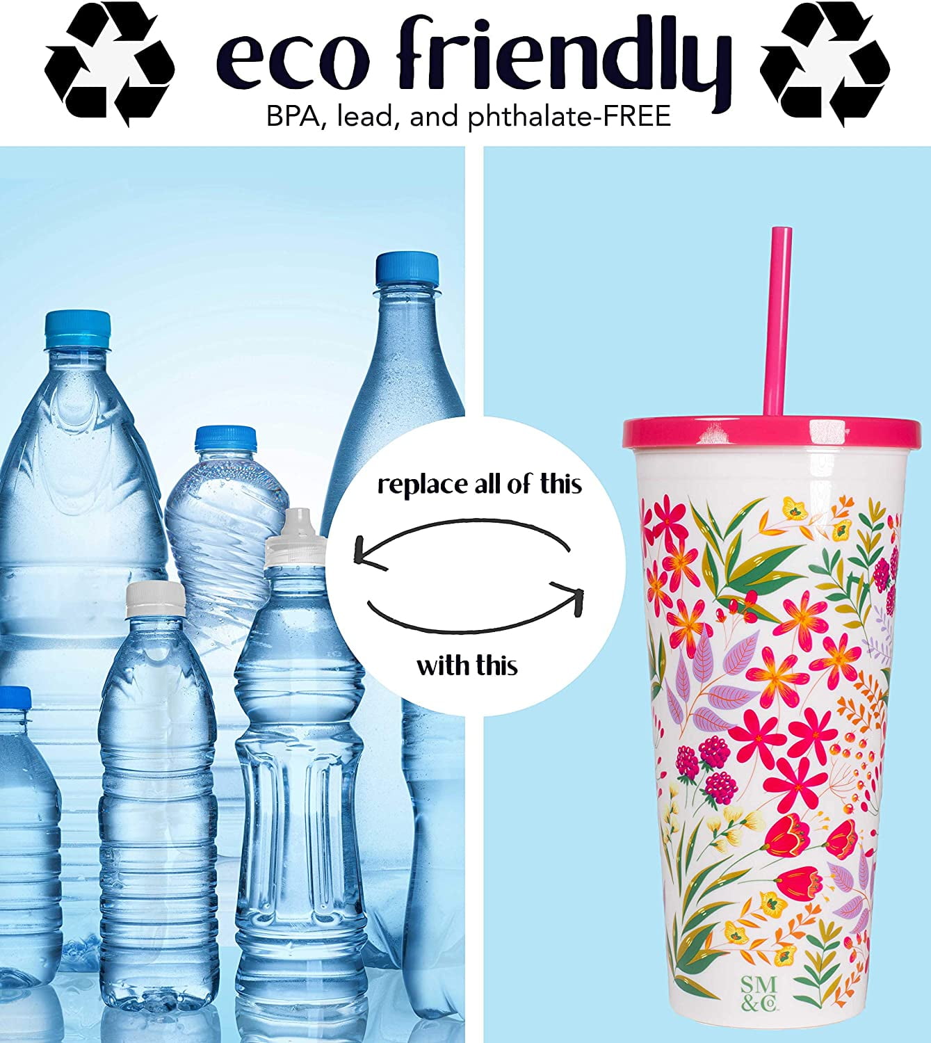 Steel Mill /& Co 24 Ounce Tumbler with Lid and Reusable Straw Floral Double Wall Insulated Travel Cup Pink Rose