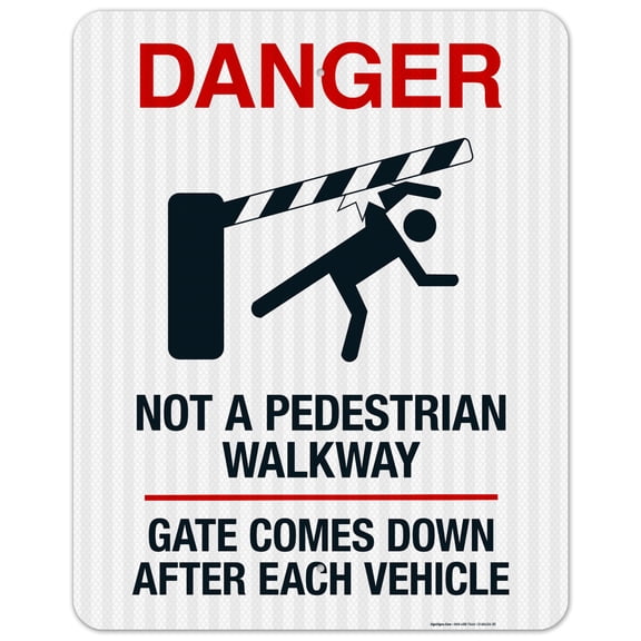 Not A Pedestrian Walkway Gate Closes After Each Vehicle With Graphic Sign,