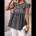 thumbnail image 4 of Blusas Peplum con Mangas con Volantes para Mujer, Elegantes, Informales, Bohemias, Estampadas, Holgadas. Gris L, 4 of 10