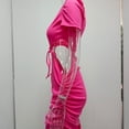 thumbnail image 3 of Women Short Dress, Cut Out Waist Dress Hip Wrap Stylish  For Date ANGGREK Rosa Roja 3XL, 3 of 7