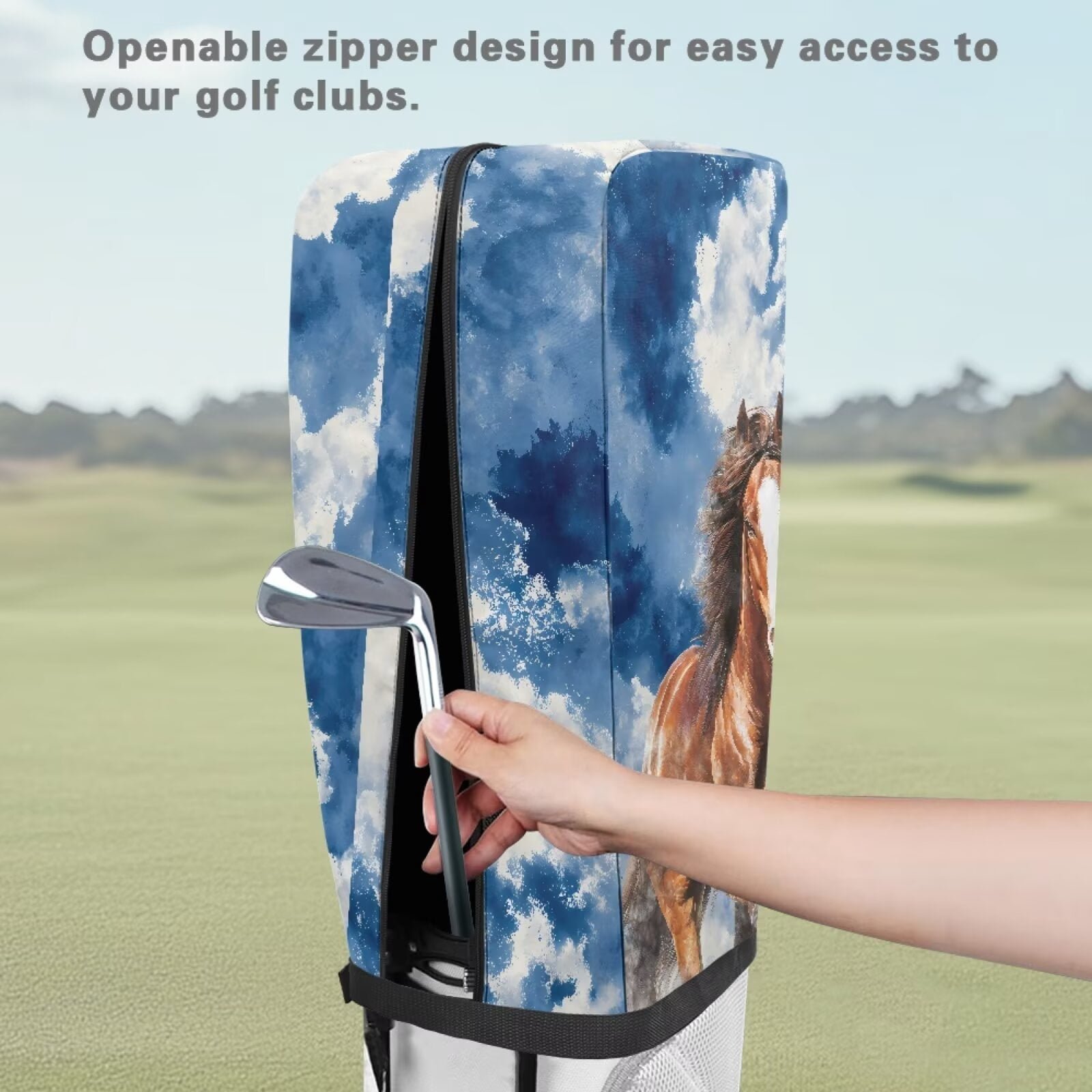 Chririnla Blue Tie-Dye Horse Golf Bag Rain Cover Decorative Protector for Stand Carry Cart Tour Bags with Snap Button Easy Access