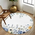 thumbnail image 3 of Blue Yellow Round Area&nbsp;Rug 5ft Flowers Eucalyptus Leaves Farmhouse Botanical Non-Slip&nbsp;Washable Circle Rugs Soft Felt Indoor Floor Mat for Bedroom Kitchen Living Room Bathroom, 3 of 9