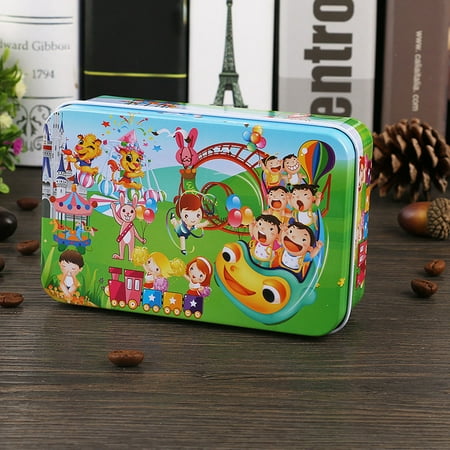XIAOFFENN Iron Box Wooden Amusement Cartoon Puzzle Children Early Education Educational Toys Gifts（60 Tablets） Warehouse Sale Clearance
