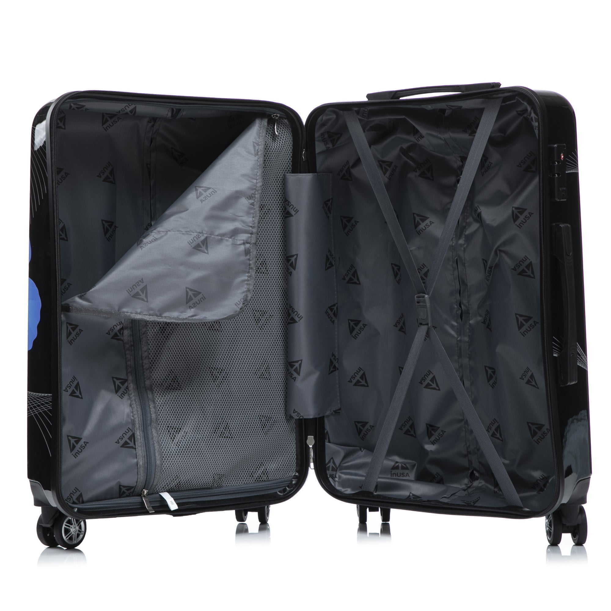 InUSA Print 24" Hardside Lightweight Luggage with Spinner Wheels, Handle, Trolley, Black Butterfly