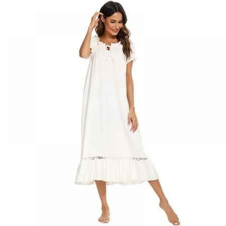 

Summer Women Solid Color Retro Soft Sleep Loose Dress Nightdess
