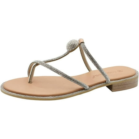 

CoCopeaunts Women s Sparking Rhinestone Flat Sandals Fashion Flip Flops Jeweled Slide Sandals Dress for Summer Party Wedding