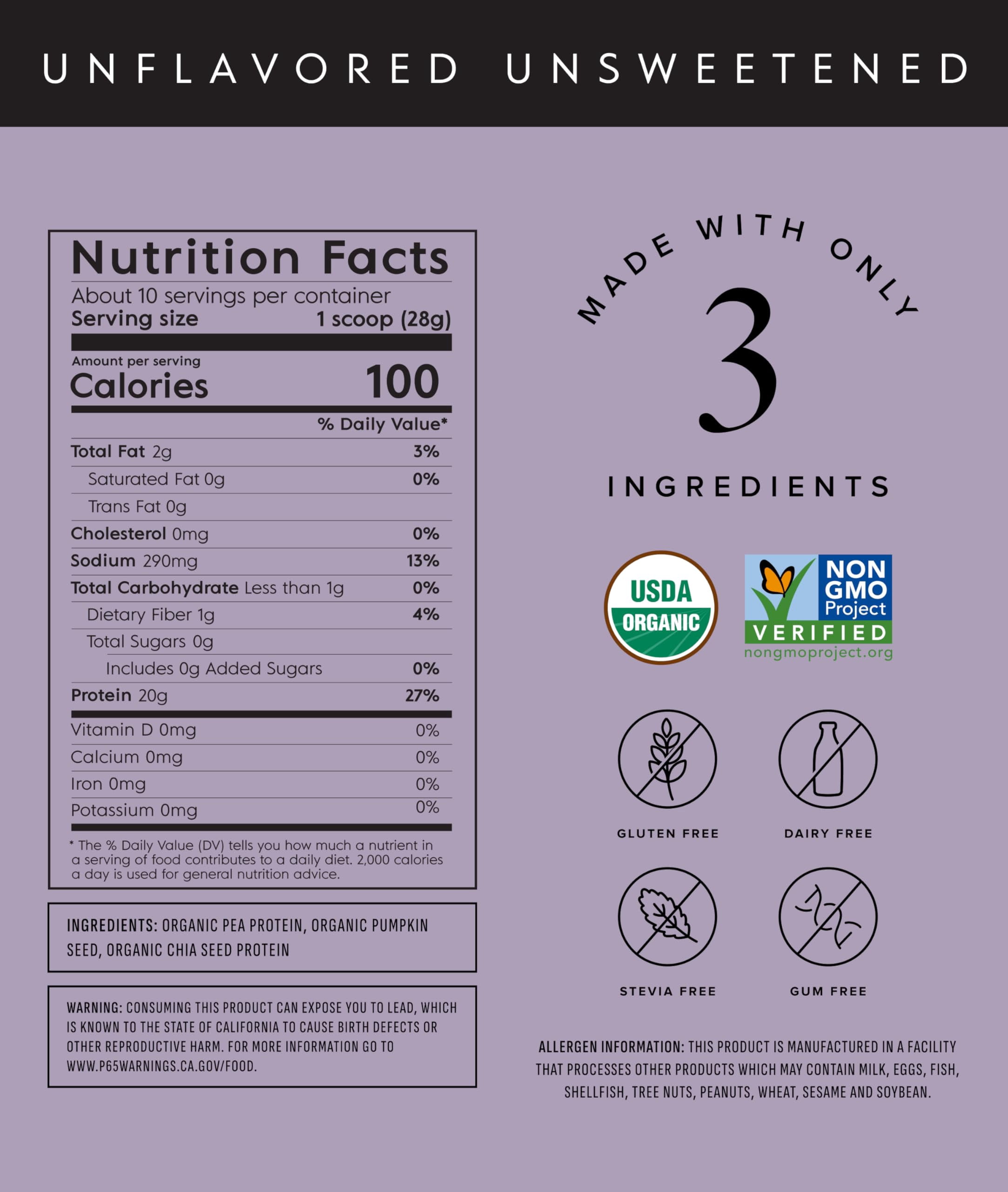 Truvani Vegan Pea Protein Powder | Unflavored | 20g Organic Plant Based Protein | 10 Servings | Keto | Gluten & Dairy Free | Low Carb | No Added Sugar