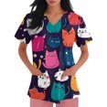 thumbnail image 2 of WTOBBY Women's V-Neck Printed Short Sleeve Medical Scrub Top with Side Slit Pockets, Functional Work Uniform for Nurses, Comfortable and Breathable for Healthcare Professionals ,Pink S, 2 of 6
