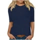 thumbnail image 3 of Blusas Sentuca de manga 3/4 para mujer, tallas grandes 2024, lisas, informales, con cuello redondo, azul marino, talla XXXXL, 3 of 5