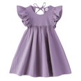 thumbnail image 1 of Vestido LYXIOF para niños pequeños, algodón y lino, color morado, manga con volantes, 120 cm, 1 of 6