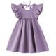 thumbnail image 1 of Vestido LYXIOF para niños pequeños, algodón y lino, color morado, manga con volantes, 120 cm, 1 of 6