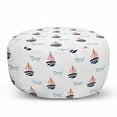 thumbnail image 1 of Sailboat Pouf Cover with Zipper, Scandinavian Style Boat Illustration and Hand Drawn Waves, Soft Decorative Fabric Unstuffed Case, 30" W X 17.3" L, Night Blue Pale Peach, by Ambesonne, 1 of 5