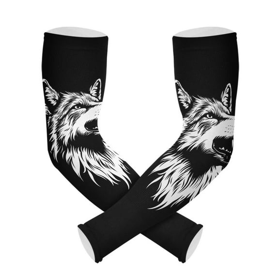 ALAZA Black Wolf Pattern UV Sun Protection Arm Sleeves UPF 50  Compression Cooling Sleeve 1 Pair